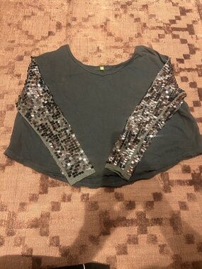 Free People Charcoal Sweatshirt with Sequin Sleeves